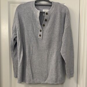 Gray Ribbed Henley Sweater